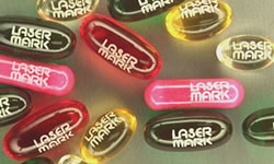 Gelatin capsules turn almost white when marked with the LaserMark laser. The large marks are made with very consistent quality at speeds up to 30 per second. Image for gelatin-capsules-laser-markedjpg