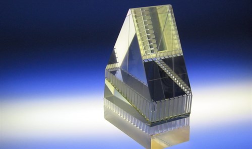 Monolithic Doppler Asymmetric Spatial Heterodyne, DASH, interferometer made for the Naval Research Lab. The field widening prism at the bottom is supported by slotted spacers to allow differential thermal expansion Image for dash-rectangle-2jpgjpg
